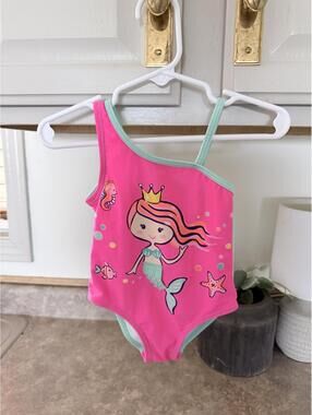 Pink and Mint Mermaid One-Shoulder Swimsuit 12M